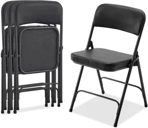 4 Pack Metal Folding Chairs with Padded Seat and Back,Portable Practical Seating Chairs for Home and Office,Indoor and Outdoor Events Party Wedding,Load-Bearing 330lbs,Black