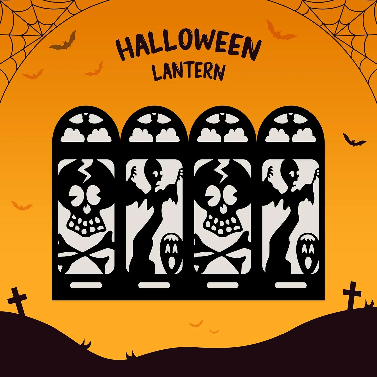 4 Pcs Skull Halloween Light Up Centerpieces - Horror Character Lantern Boxes with LED Light for Creepy Scary Terror Halloween Table Centerpieces Party Supplies - Black 8x3 Inch
