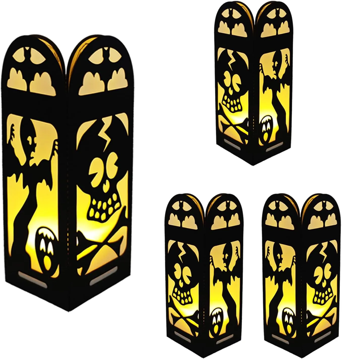 4 Pcs Skull Halloween Light Up Centerpieces - Horror Character Lantern Boxes with LED Light for Creepy Scary Terror Halloween Table Centerpieces Party Supplies - Black 8x3 Inch