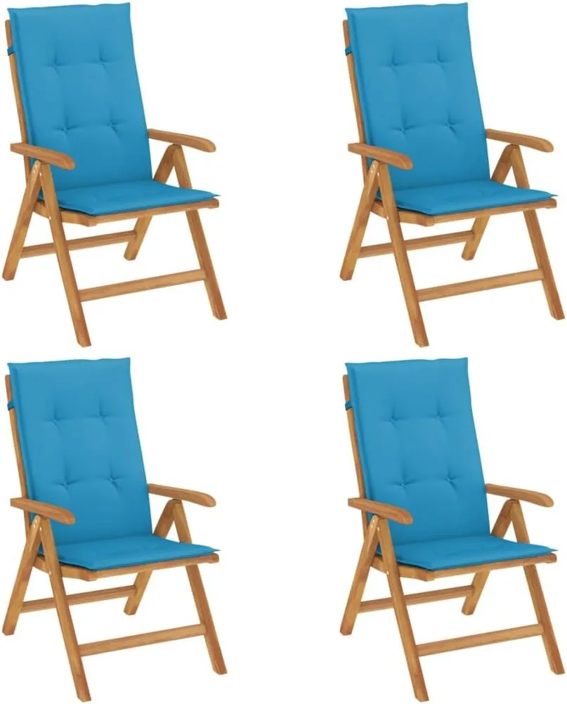4-Piece Solid Teak Wood Reclining Patio Chairs with Cushions, Adjustable Backrest Outdoor Lounge Chairs Foldable Furniture for Poolside Beach Backyard Tanning