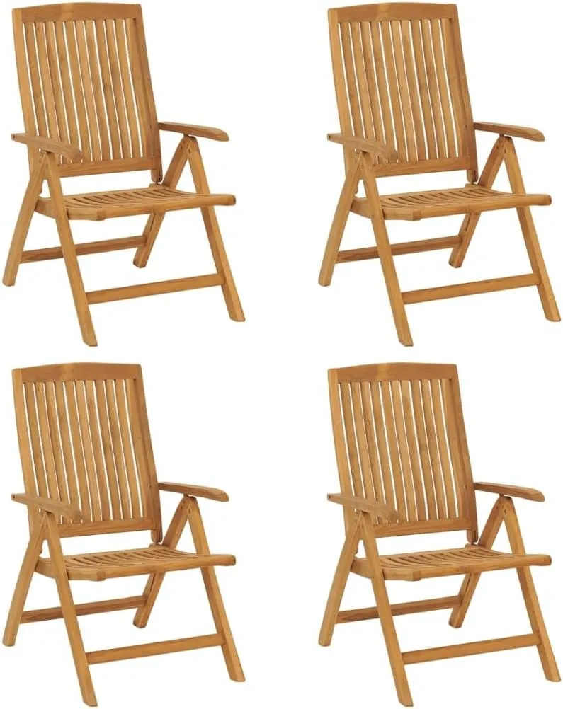 4-Piece Solid Teak Wood Reclining Patio Chairs with Cushions, Adjustable Backrest Outdoor Lounge Chairs Foldable Furniture for Poolside Beach Backyard Tanning