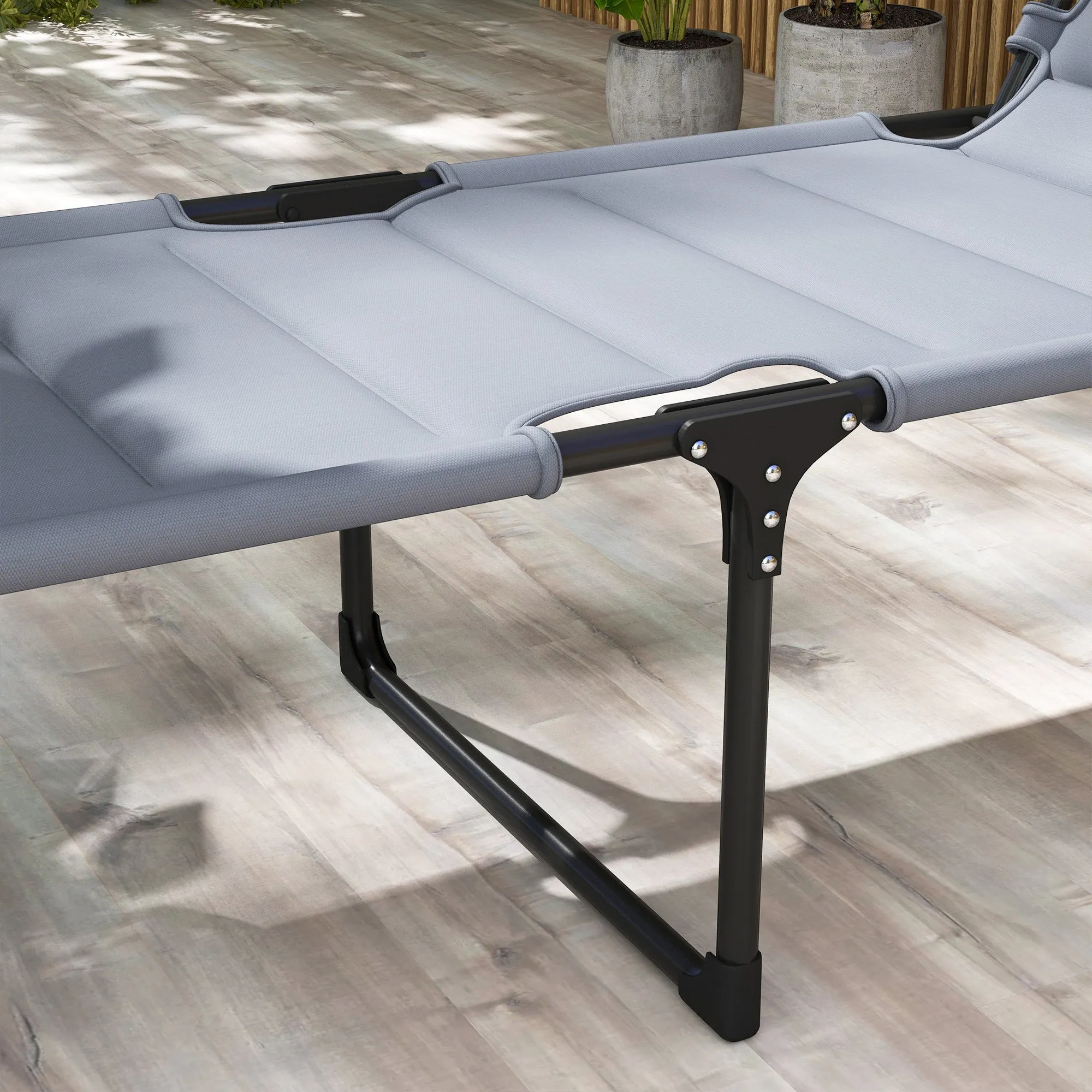 4-Position Adjustable Backrest Folding Lounge Chair with Cushion, Canopy & Pillow, Gray