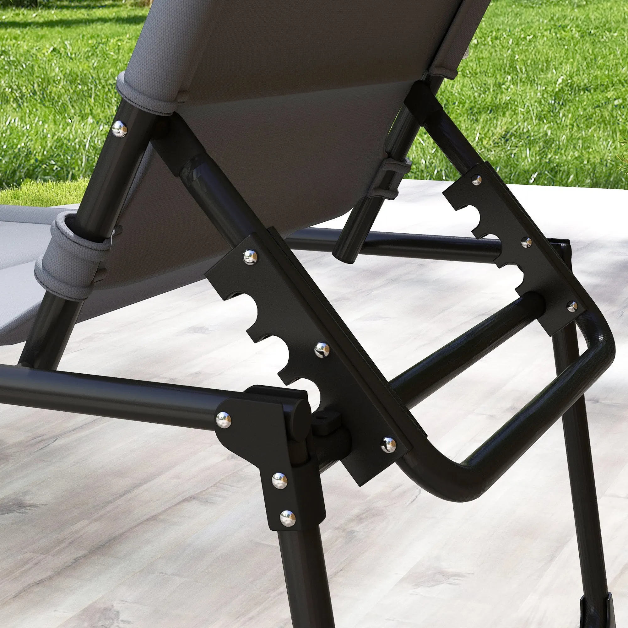 4-Position Adjustable Backrest Folding Lounge Chair with Cushion, Canopy & Pillow, Gray
