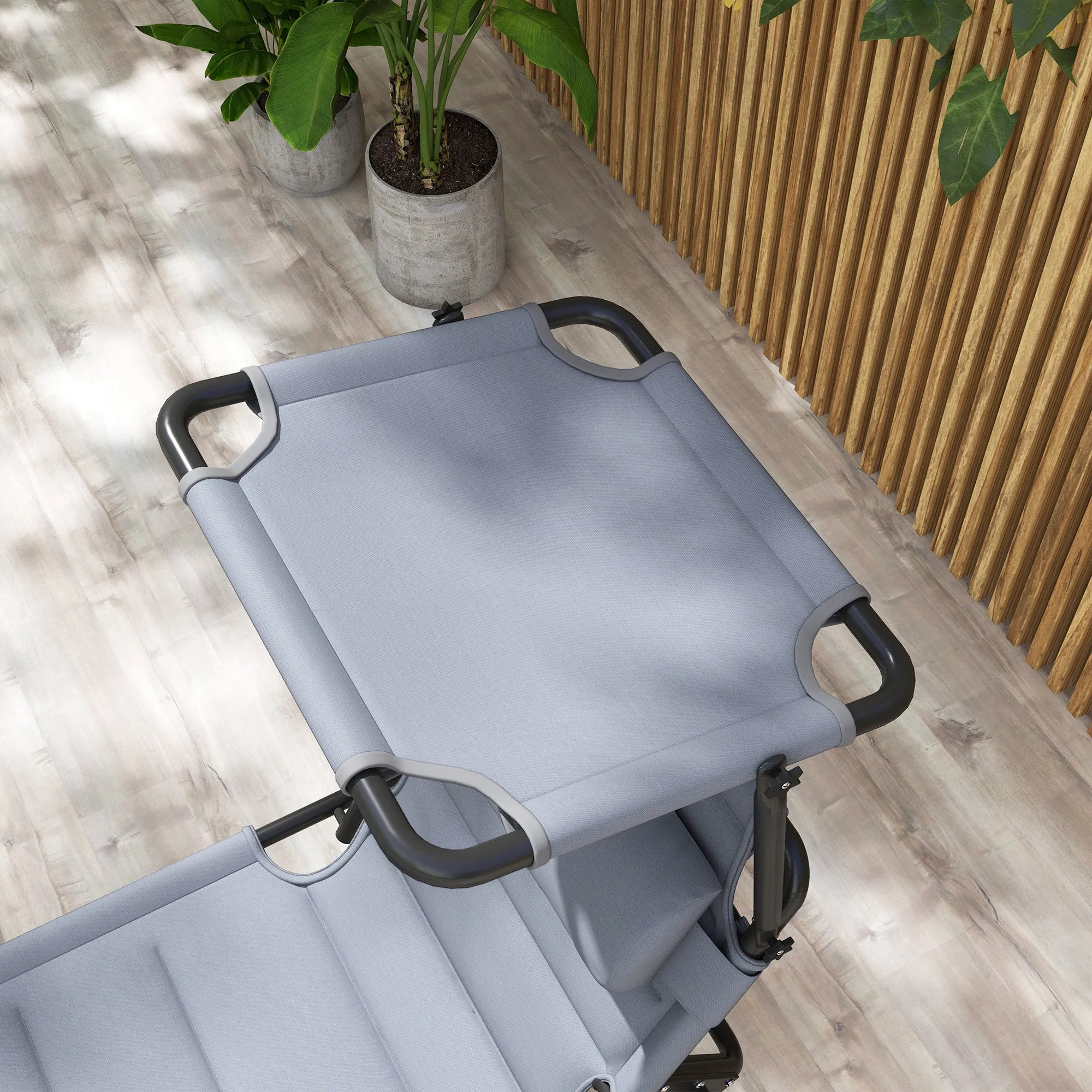 4-Position Adjustable Backrest Folding Lounge Chair with Cushion, Canopy & Pillow, Gray