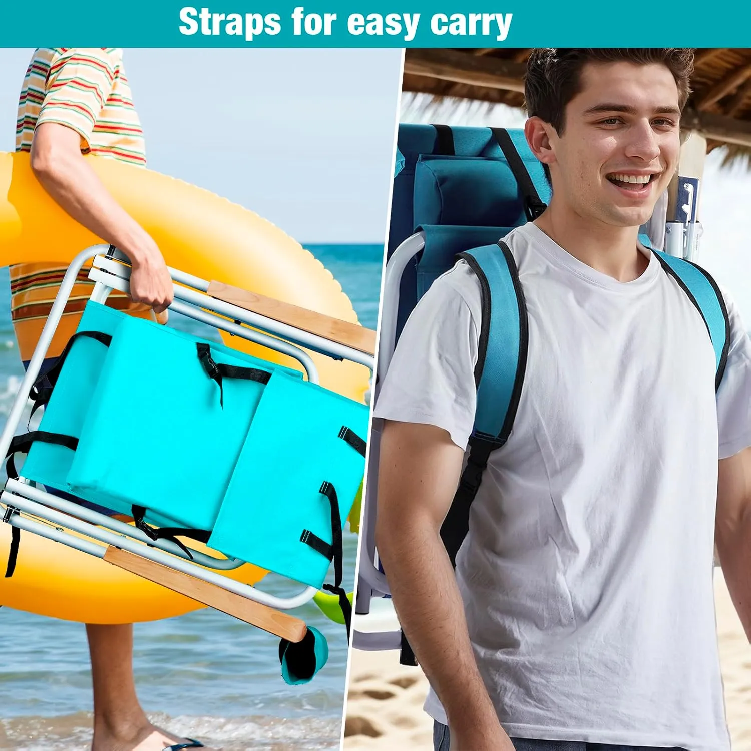 4-Position Folding Backpack Beach Chair with Headrest & Cup Holder - Portable Camping Chair with Wooden Armrests, 330LB Capacity & Adjustable Recline - Lightweight & Compact, Green