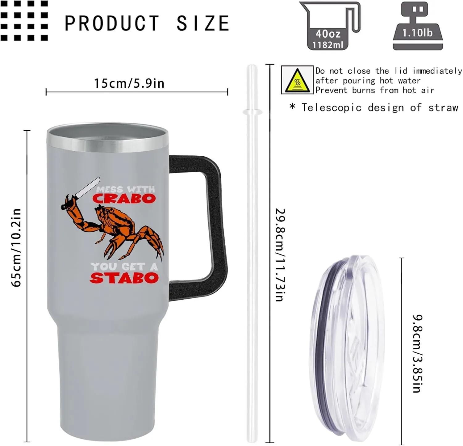 40 oz Tumbler with Handle Mess With The Crabo You Get The Stabo Tumbler Personalized Tumbler with Lid and Straw Insulated Tumblers Stainless Steel Tumblers Funny Gift