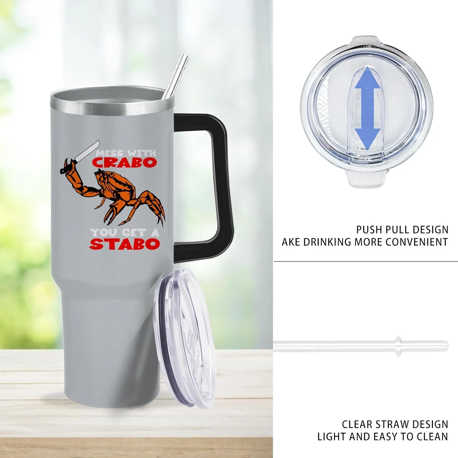 40 oz Tumbler with Handle Mess With The Crabo You Get The Stabo Tumbler Personalized Tumbler with Lid and Straw Insulated Tumblers Stainless Steel Tumblers Funny Gift