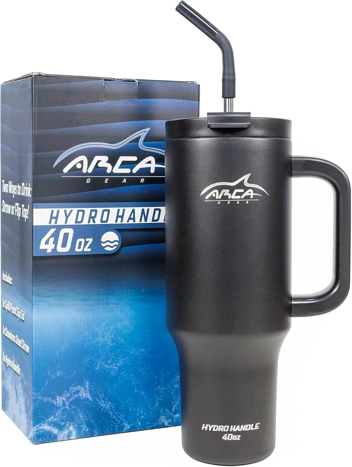 40oz Insulated Hydro Handle with Stainless Steel Straw & Spill-Proof Lid