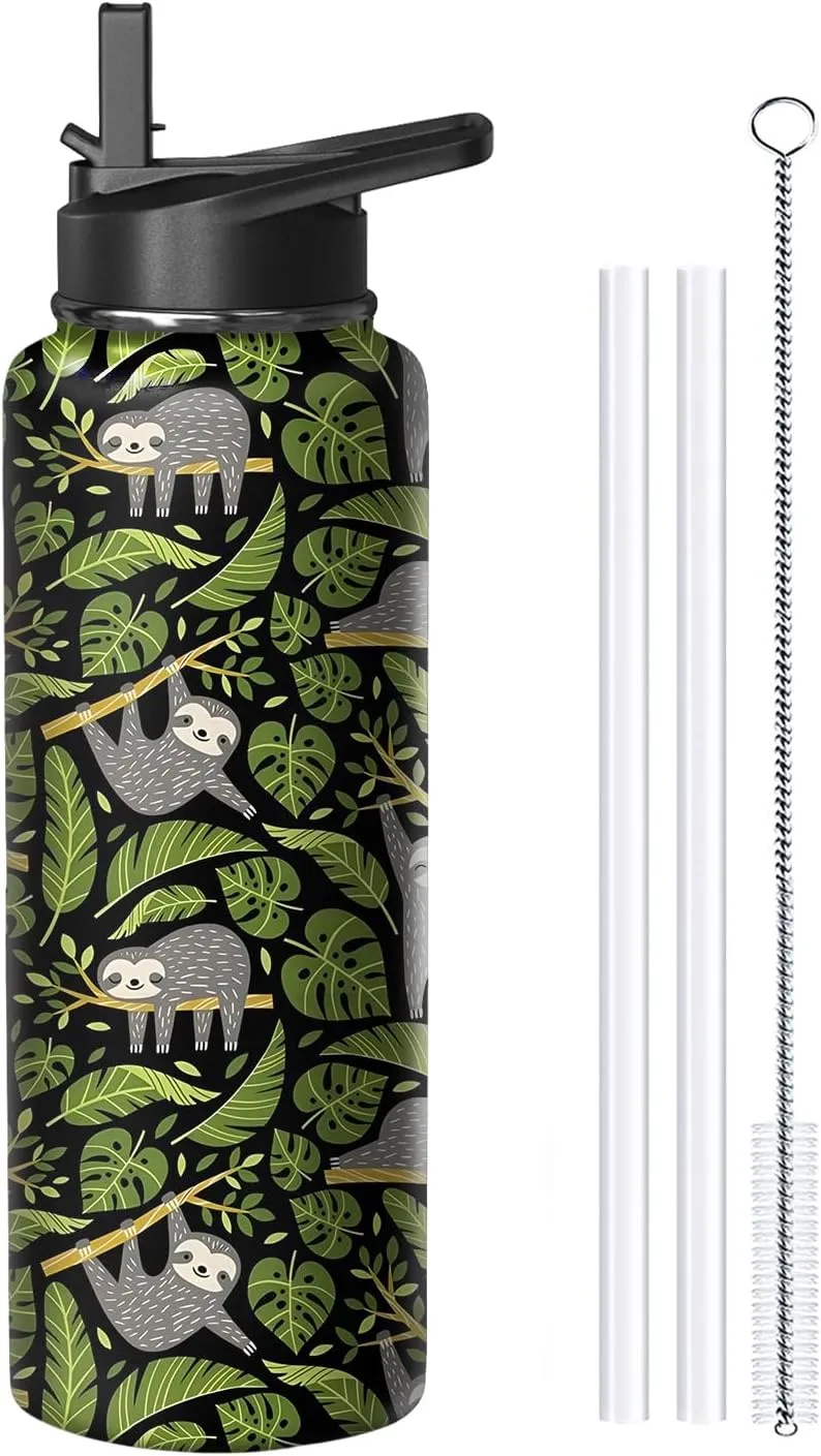 40oz Sloth Water Bottle with Handle and Flip Straw, Animal Sports Stainless Steel Insulated Cup Travel Coffee Mug Tumbler, Birthday Mothers Day Chritmas Gifts for Women
