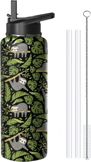 40oz Sloth Water Bottle with Handle and Flip Straw, Animal Sports Stainless Steel Insulated Cup Travel Coffee Mug Tumbler, Birthday Mothers Day Chritmas Gifts for Women