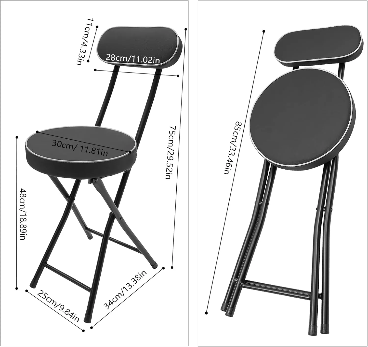 4PCS Cushioned Padded Folding Stool with Backrest, Freestanding Bar Stools with Cushion Portable Folding Stool with Safety Latch Modern Foldable High Chairs Black for Bar Outdoor
