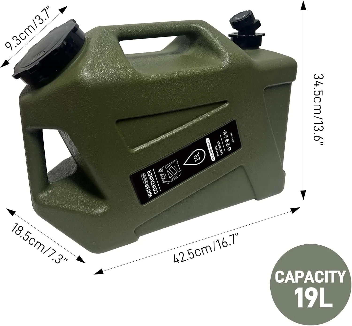 5 Gallon Camping Water Container with Spigot, Portable Water Jug BPA Free Water Tank, Military Green Emergency Water Storage Can for Outdoor Hiking Camping Picnic RV (19L)