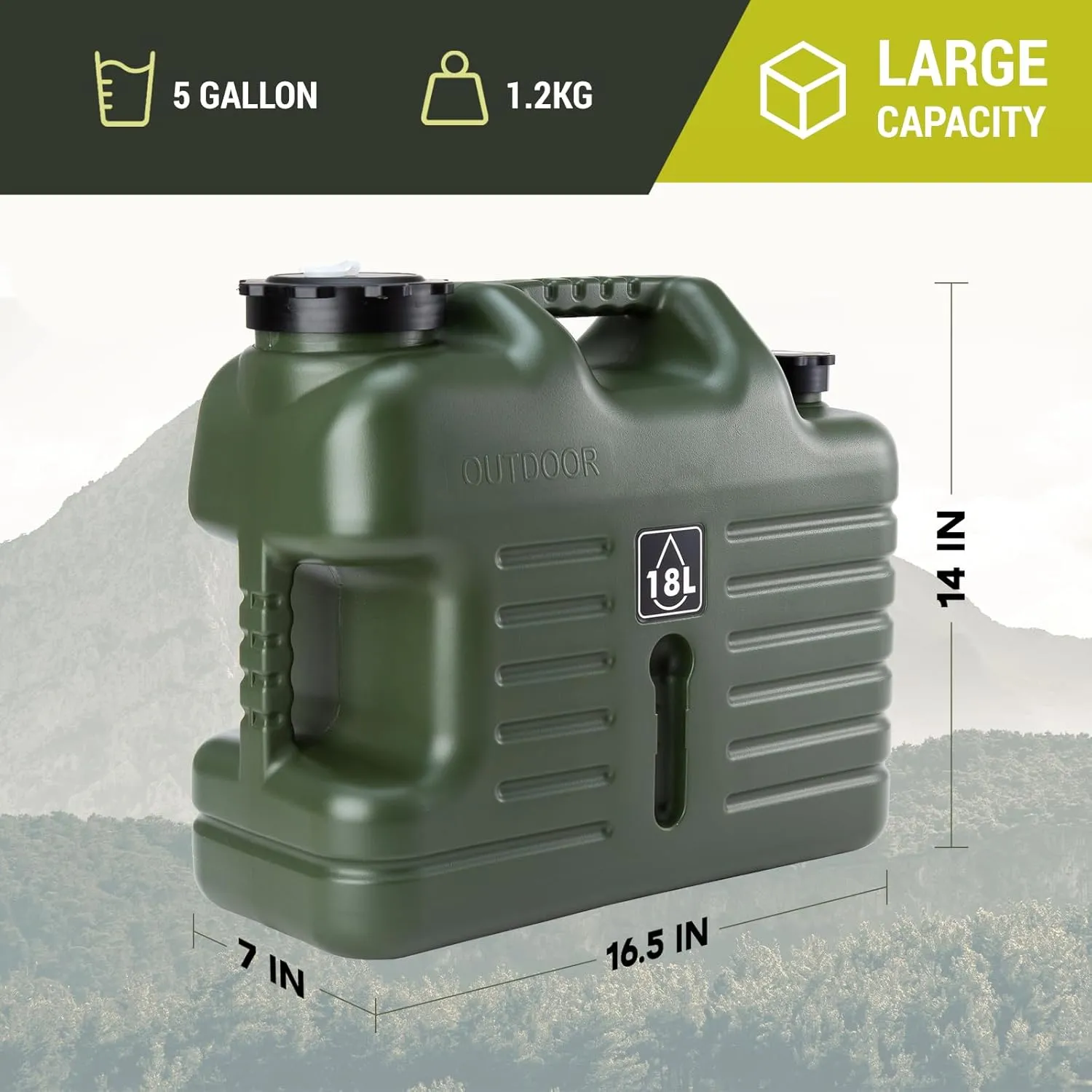5 Gallon Camping Water Jug with Spout, Portable BPA Free Water Container with Spigot for Outdoor Hiking