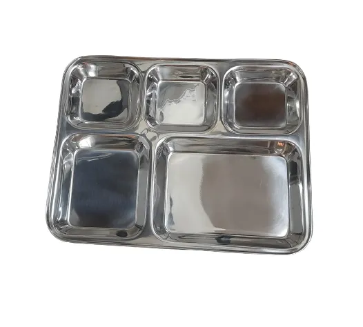 5 in 1 Compartment plate for Lunch/Dinner, 14", Stainless Steel