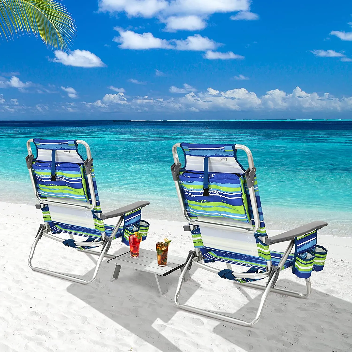 5-Position Outdoor Folding Backpack Beach Table Chair Reclining Chair Set (2-Pack)