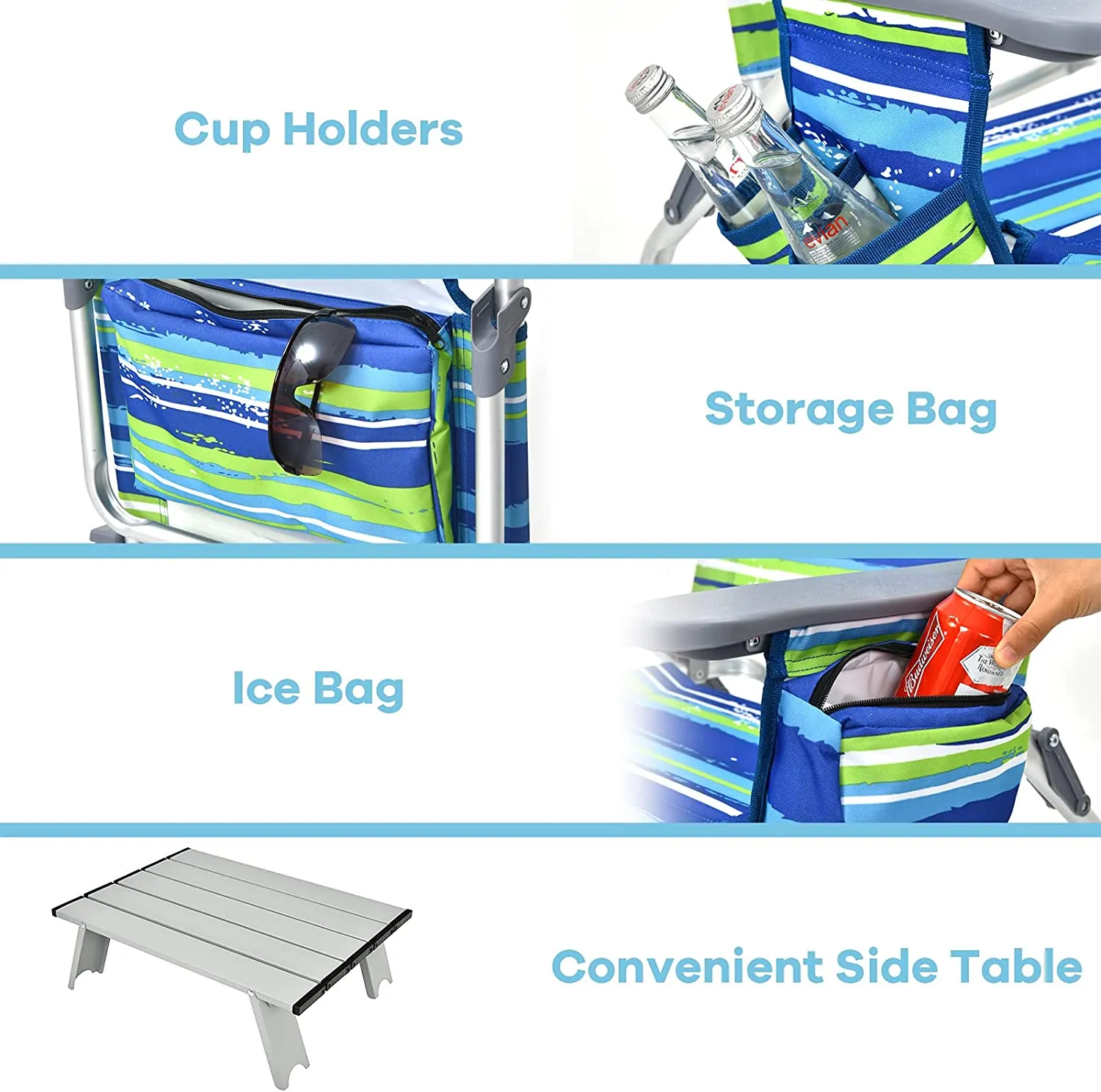 5-Position Outdoor Folding Backpack Beach Table Chair Reclining Chair Set (2-Pack)