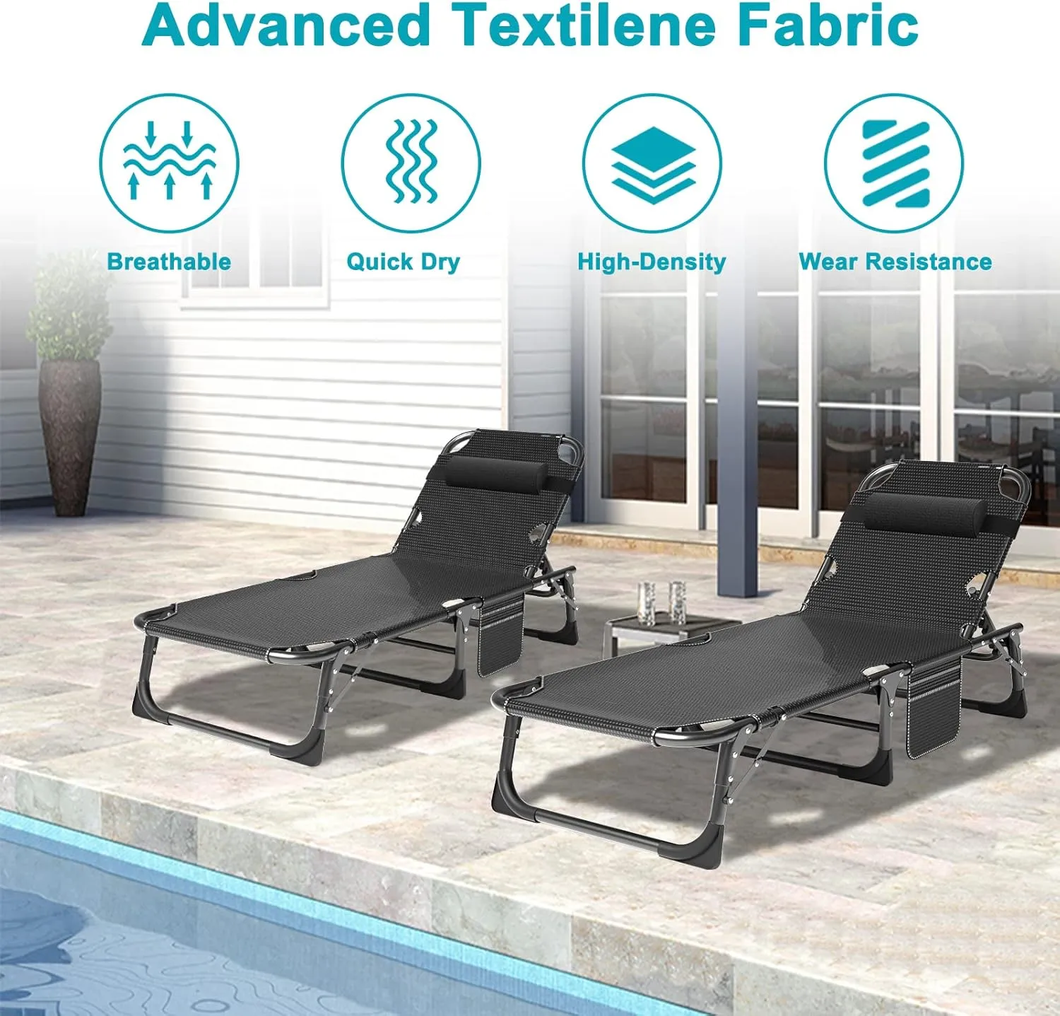 5-Position Portable Camping Cot for Adults | Outdoor Folding Lounge Chair with Pillow | Ideal for Beach, Lawn, Pool, and Sunbathing | Lightweight & Compact Design