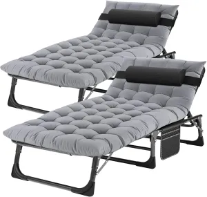 5-Position Portable Camping Cot for Adults | Outdoor Folding Lounge Chair with Pillow | Ideal for Beach, Lawn, Pool, and Sunbathing | Lightweight & Compact Design