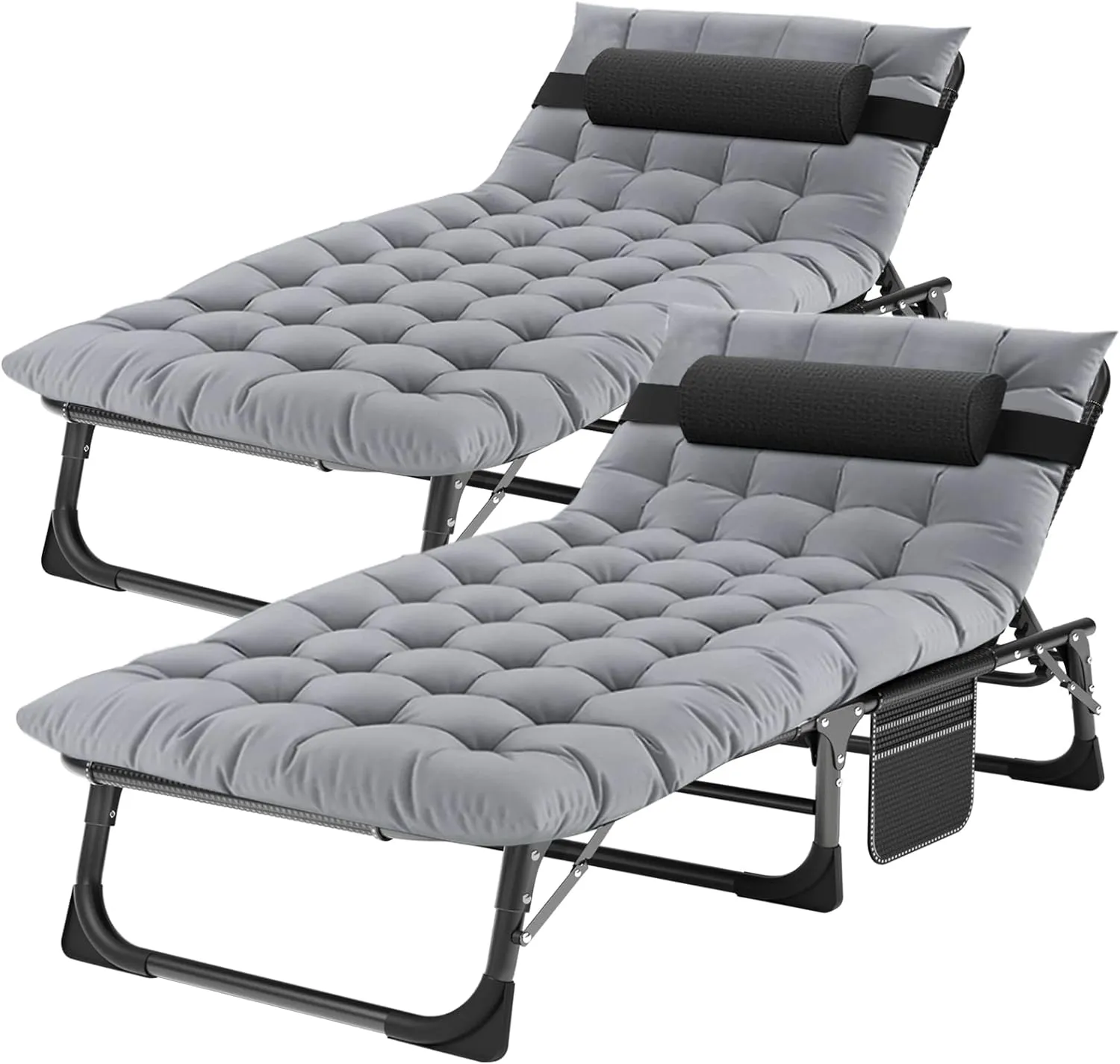 5-Position Portable Camping Cot for Adults | Outdoor Folding Lounge Chair with Pillow | Ideal for Beach, Lawn, Pool, and Sunbathing | Lightweight & Compact Design