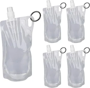 5pcs Hiking Collapsible Water Bottles with Spring O Clip, 1L Foldable Backpacking Water Bottle BPA-Free Liquids Storage Container Bag Jug for Traveling Camping Cycling Mountaineering (Clear)