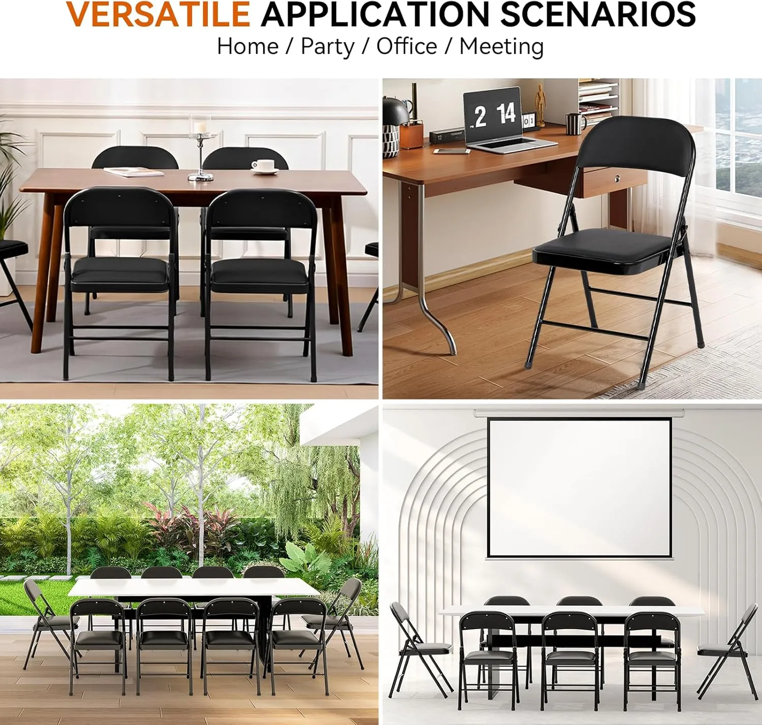 6 Pack Folding Chairs with Cushion – Padded Foam Seating Black Space-Saving Foldable Chairs for Indoor Outdoor Weddings, Parties, Backyard & Office Events (Black, 6 Pack)
