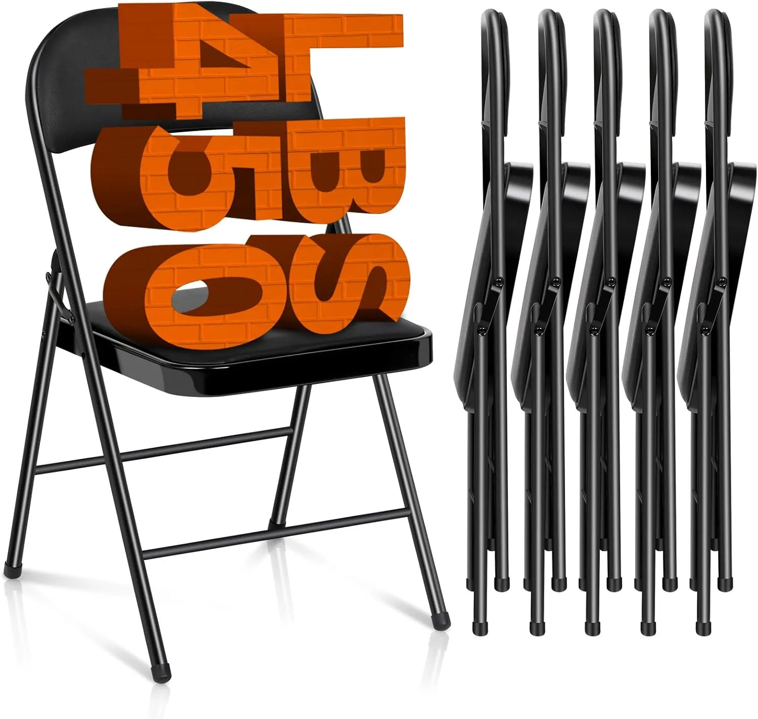 6 Pack Folding Chairs with Cushion – Padded Foam Seating Black Space-Saving Foldable Chairs for Indoor Outdoor Weddings, Parties, Backyard & Office Events (Black, 6 Pack)