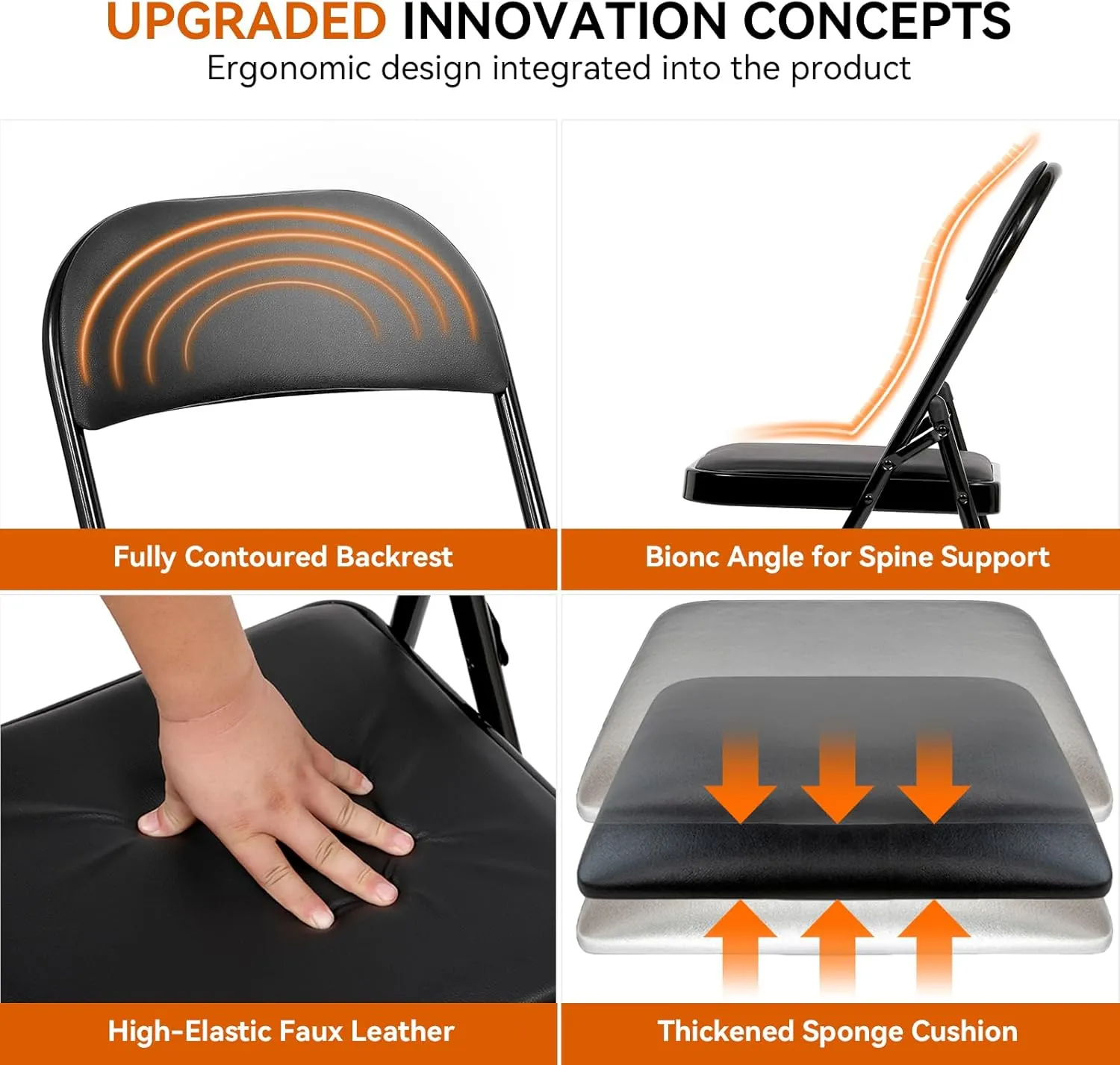 6 Pack Folding Chairs with Cushion – Padded Foam Seating Black Space-Saving Foldable Chairs for Indoor Outdoor Weddings, Parties, Backyard & Office Events (Black, 6 Pack)