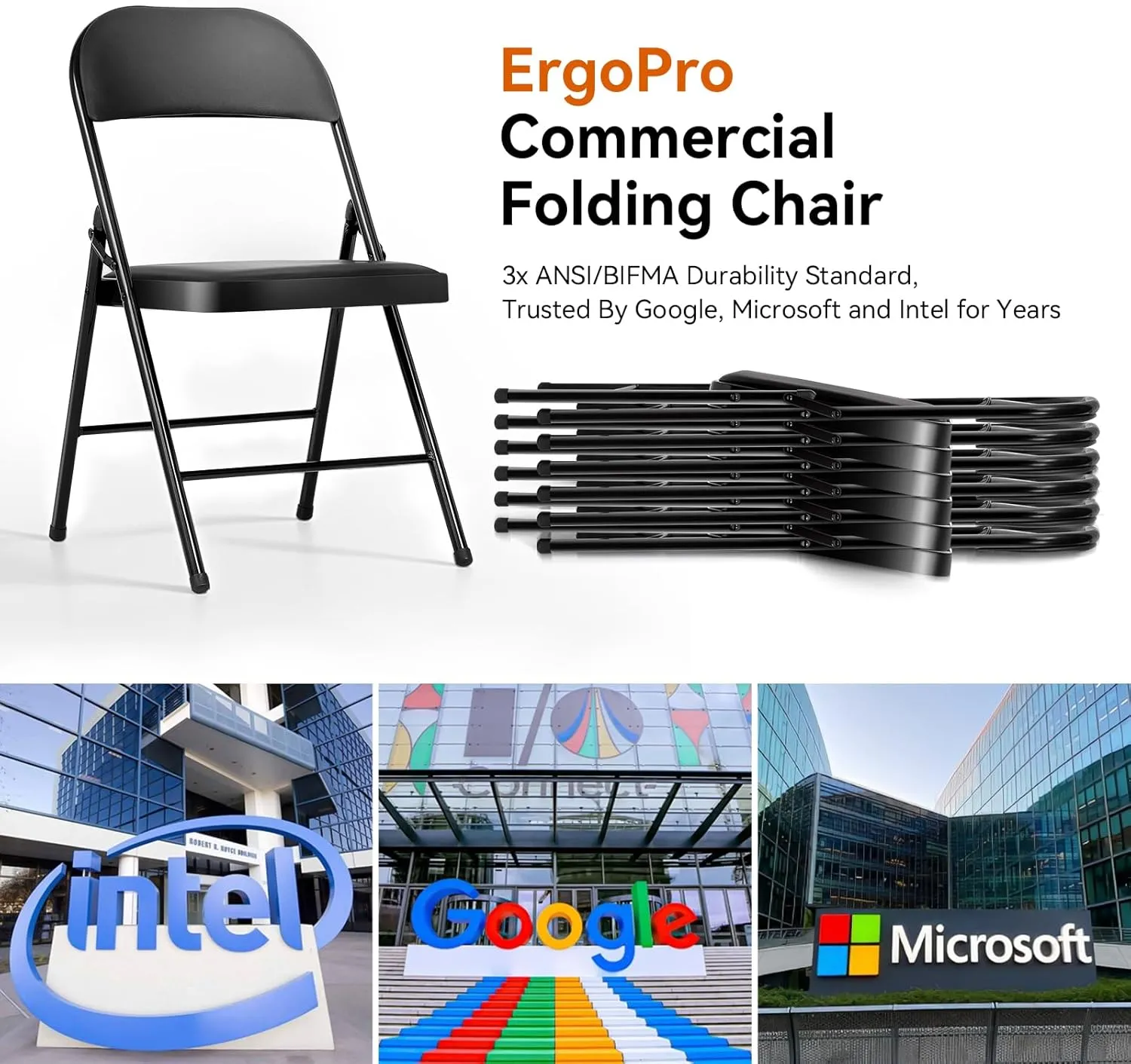 6 Pack Folding Chairs with Cushion – Padded Foam Seating Black Space-Saving Foldable Chairs for Indoor Outdoor Weddings, Parties, Backyard & Office Events (Black, 6 Pack)
