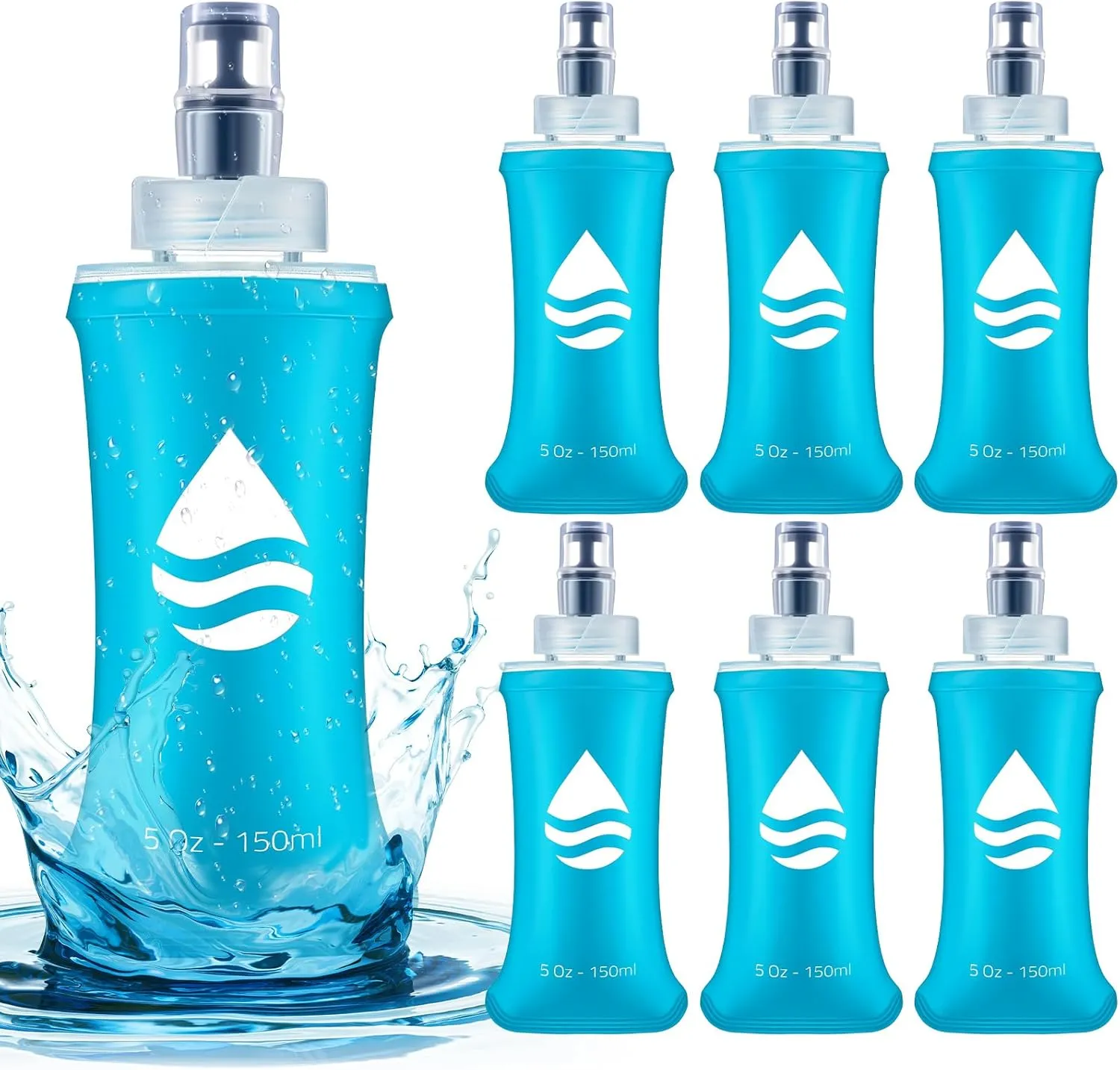 6 Pcs Soft Flask Folding Water Bottle Collapsible Drinking Water Bags Running Soft Folding Hydration Flask for Running Hiking Cycling Climbing Outdoor Sports(8.5 oz / 250 ml)