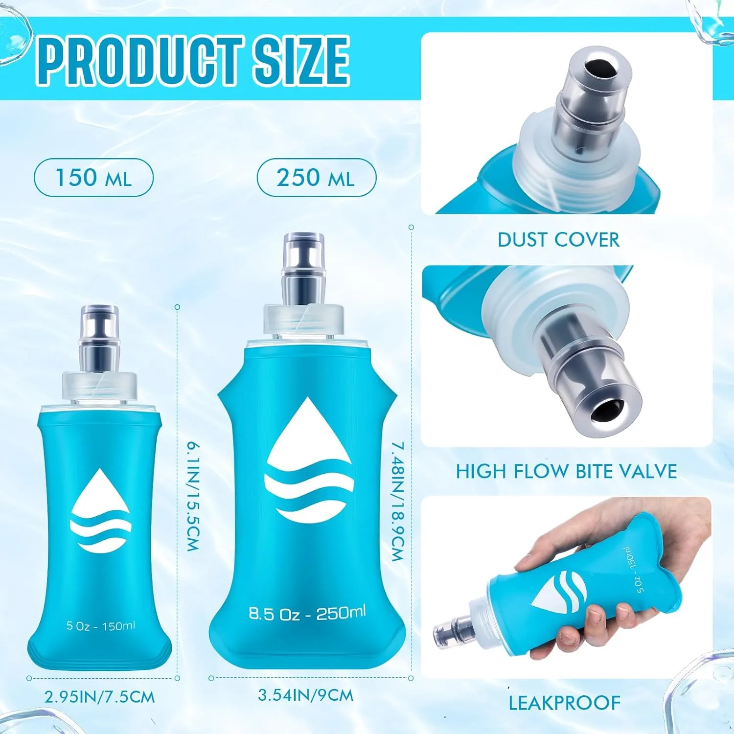 6 Pcs Soft Flask Folding Water Bottle Collapsible Drinking Water Bags Running Soft Folding Hydration Flask for Running Hiking Cycling Climbing Outdoor Sports(8.5 oz / 250 ml)