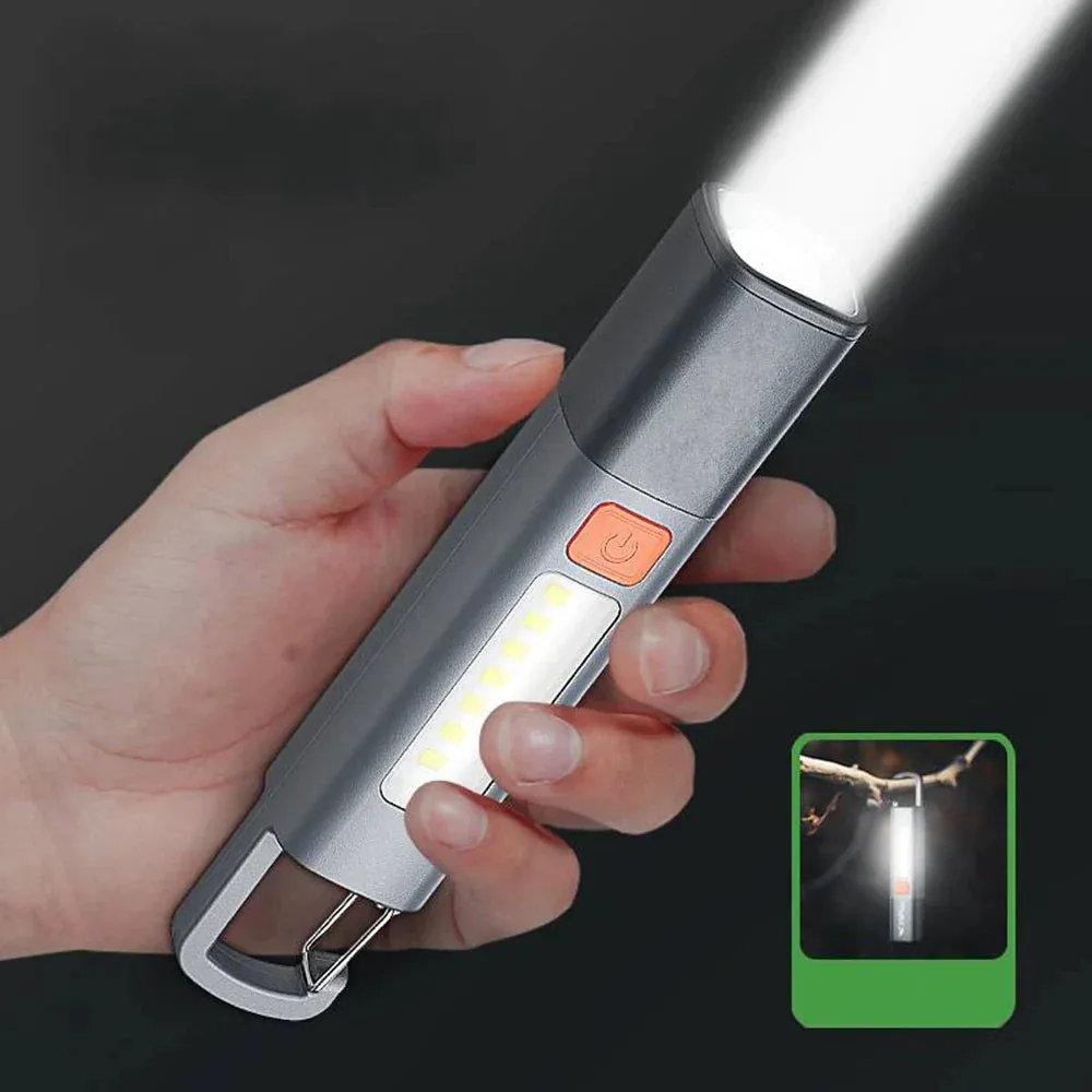 60000lm Mini Zoom Flashlight With COB Side Light High Brightness Long-range Lantern Lock Buckle Design Variable Focus Torch