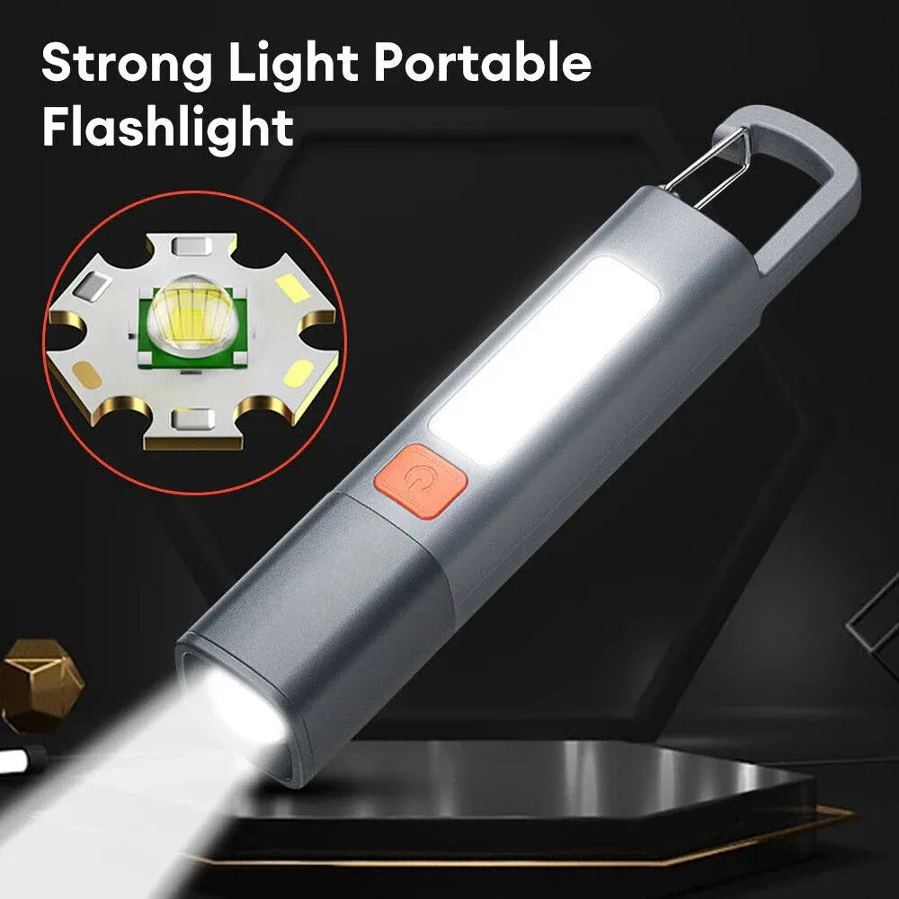 60000lm Mini Zoom Flashlight With COB Side Light High Brightness Long-range Lantern Lock Buckle Design Variable Focus Torch