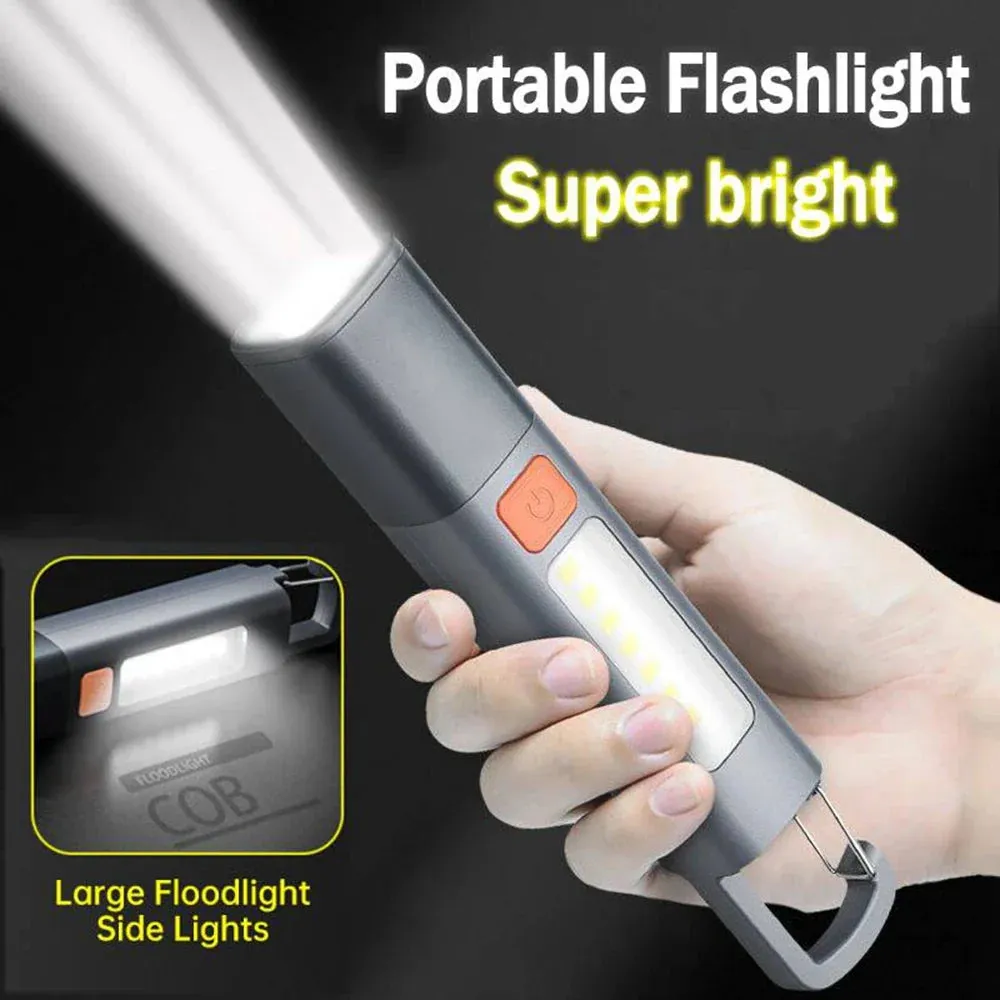60000lm Mini Zoom Flashlight With COB Side Light High Brightness Long-range Lantern Lock Buckle Design Variable Focus Torch