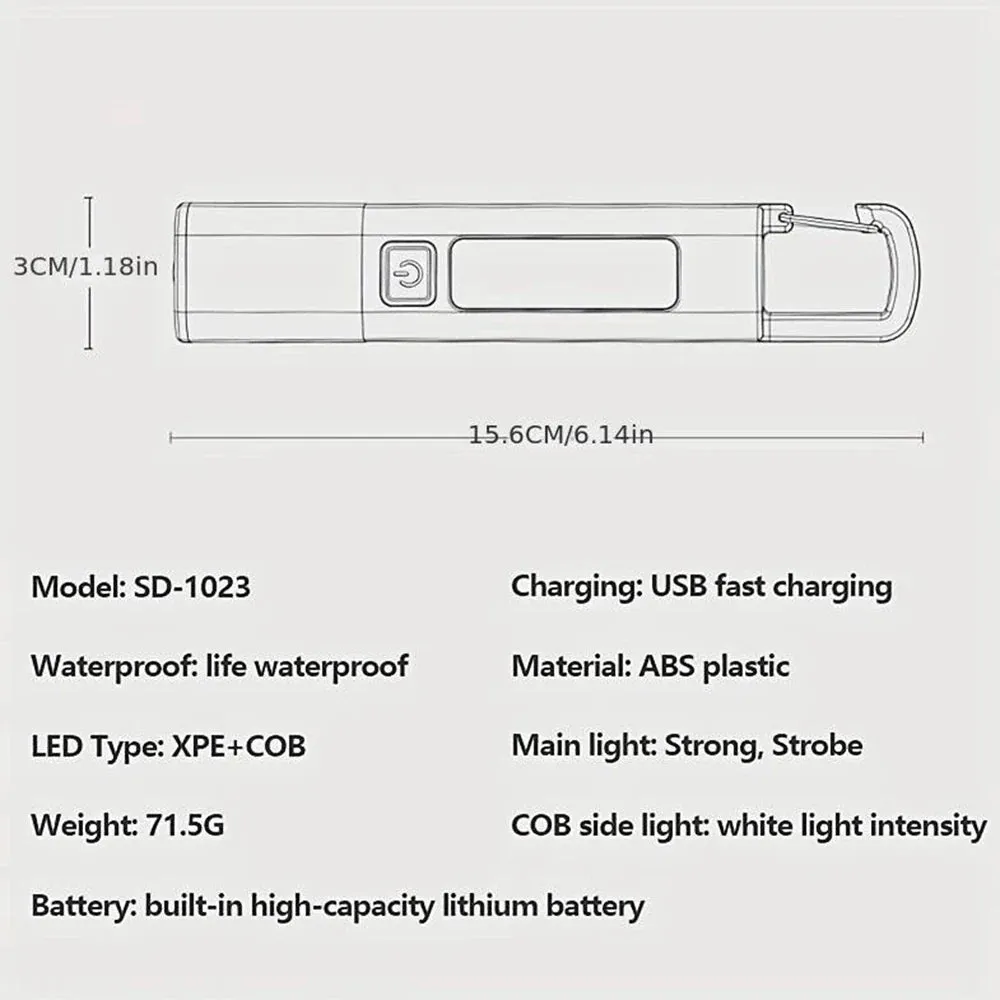 60000lm Mini Zoom Flashlight With COB Side Light High Brightness Long-range Lantern Lock Buckle Design Variable Focus Torch