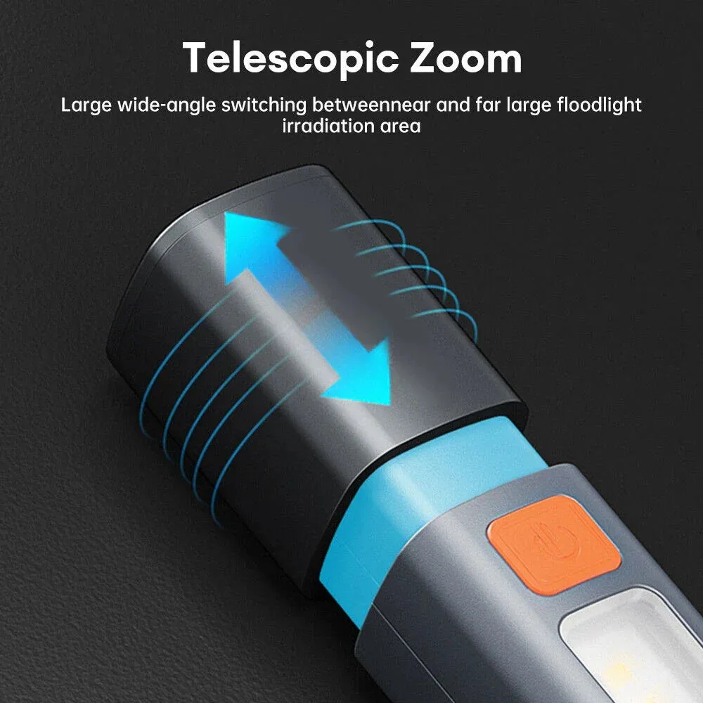 60000lm Mini Zoom Flashlight With COB Side Light High Brightness Long-range Lantern Lock Buckle Design Variable Focus Torch