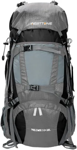 60L Explorer Internal Frame Backpack,Camping Backpacking Hiking Backpack for Men Women with Rain Cover (Gray)