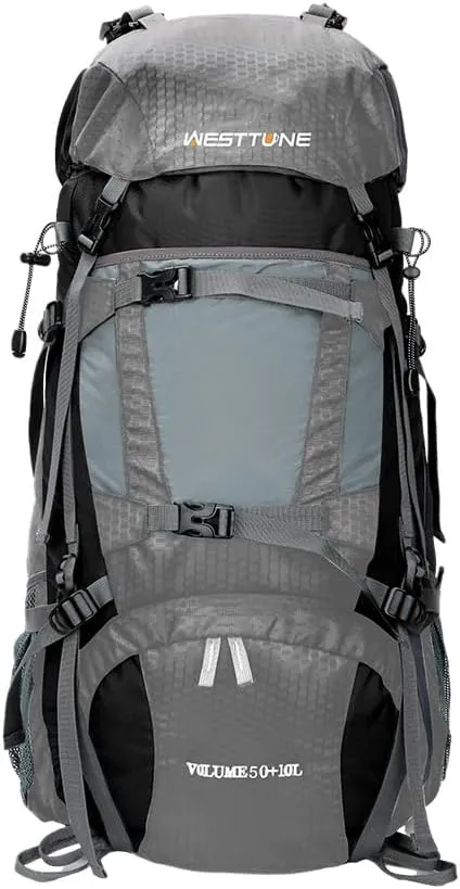 60L Explorer Internal Frame Backpack,Camping Backpacking Hiking Backpack for Men Women with Rain Cover (Gray)