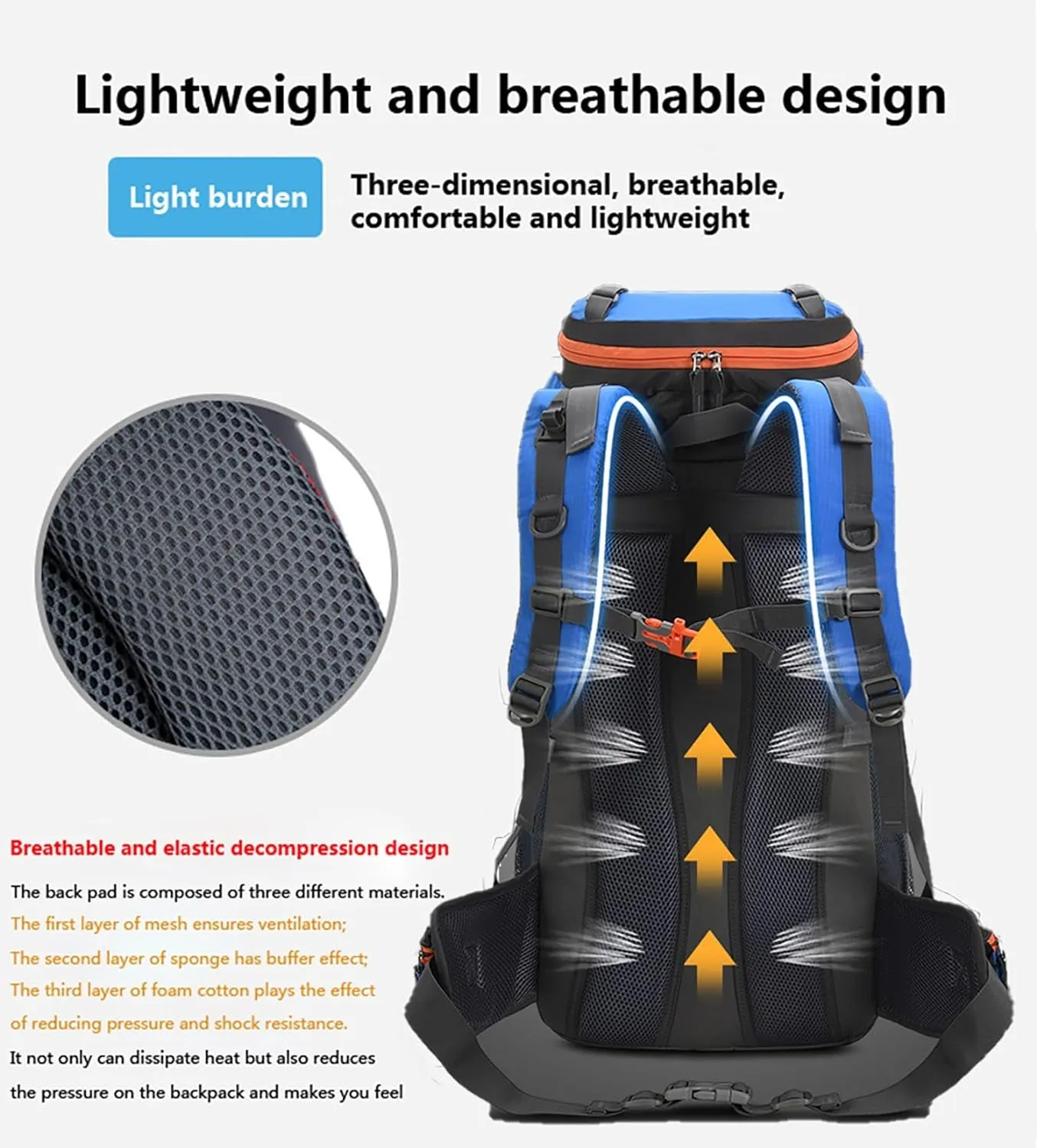 60L Hiking Camping Backpack with Rain Cover, Waterproof Large Capacity Outdoor Sport Travel Daypack Climbing Touring (Gray)