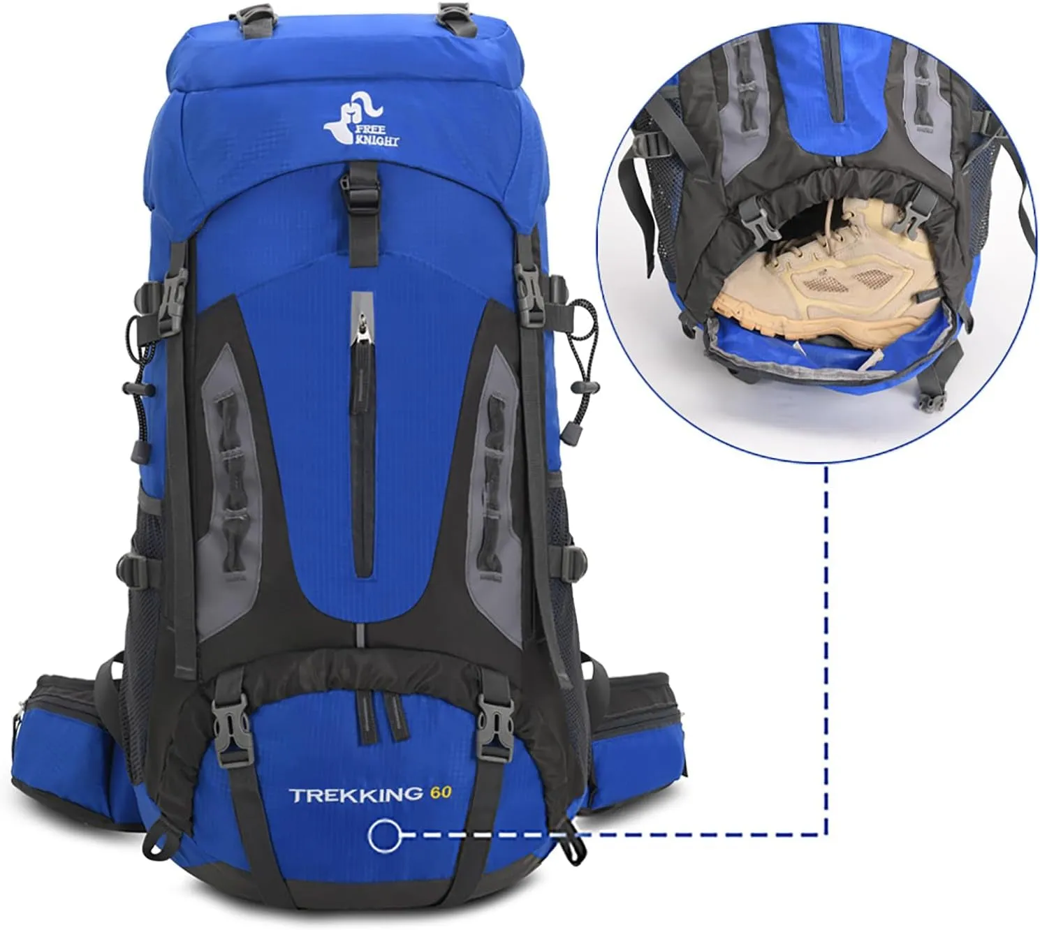60L Hiking Camping Backpack with Rain Cover, Waterproof Large Capacity Outdoor Sport Travel Daypack Climbing Touring (Gray)