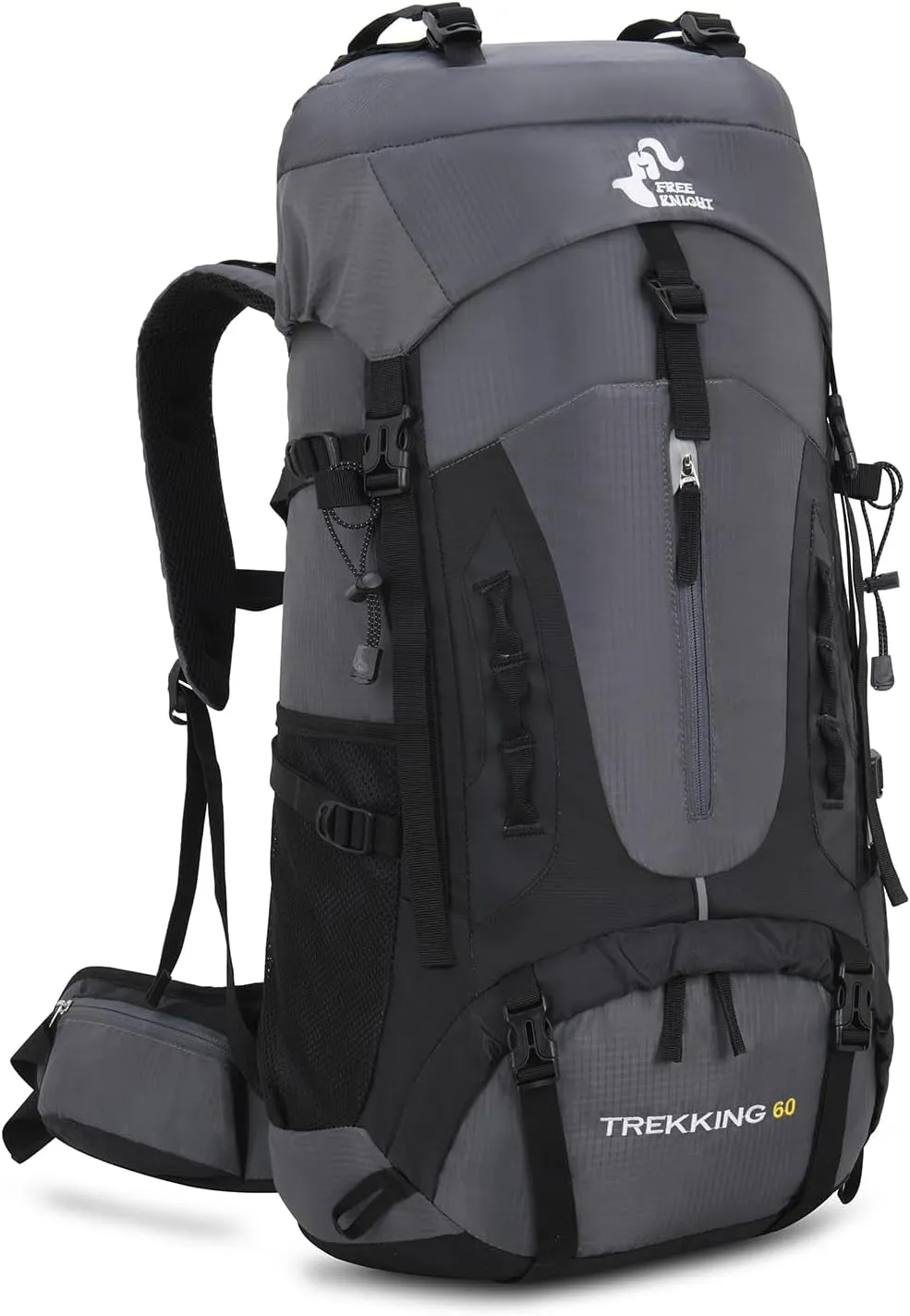 60L Hiking Camping Backpack with Rain Cover, Waterproof Large Capacity Outdoor Sport Travel Daypack Climbing Touring (Gray)