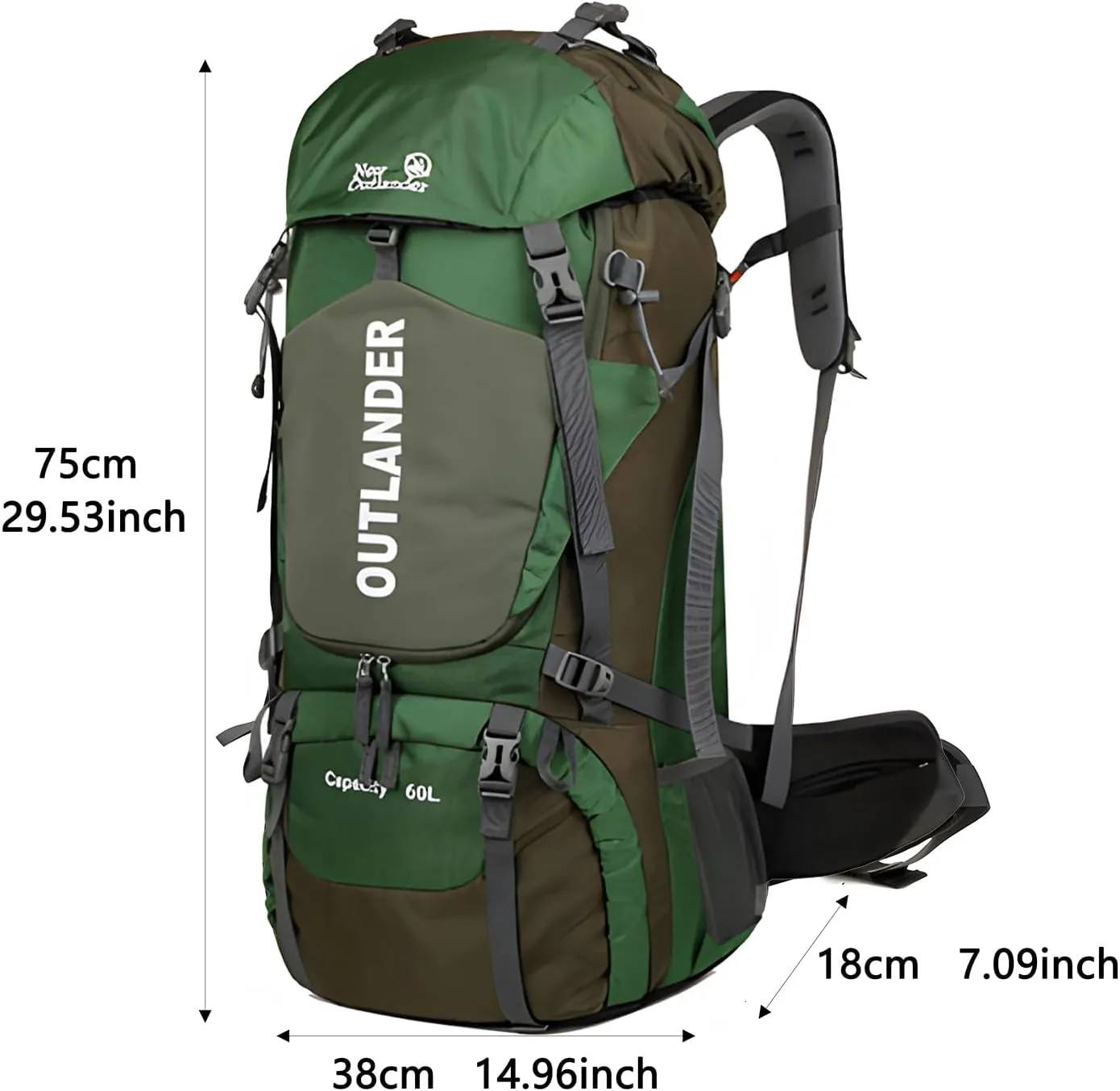 60L Hiking Camping Backpack with Rain Cover, Waterproof Large Capacity Outdoor Sport Travel Daypack Climbing Touring