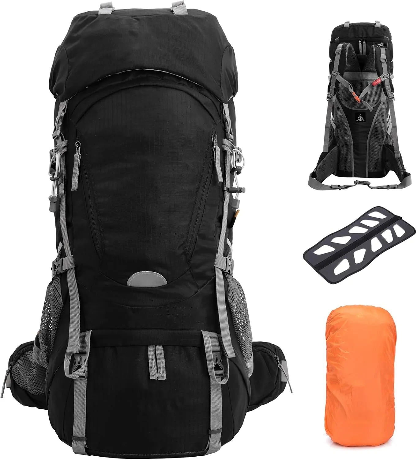 60L Large Hiking Backpack for Men Women, Ultralight Internal Frame Backpack with Rain Cover, Waterproof Camping Backpacking Pack 60 l for 3-5 Days, Black