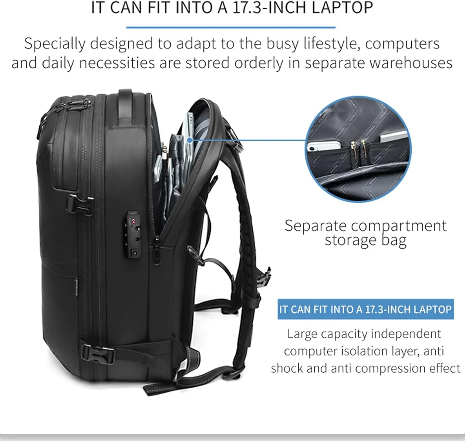 60L Voyage Vac Backpack,Expandable Vacuum Seal Travel Backpack Tsa Lock,Waterproof Anti Theft Vacuum Compression Backpacks (Black-with Air Pump)