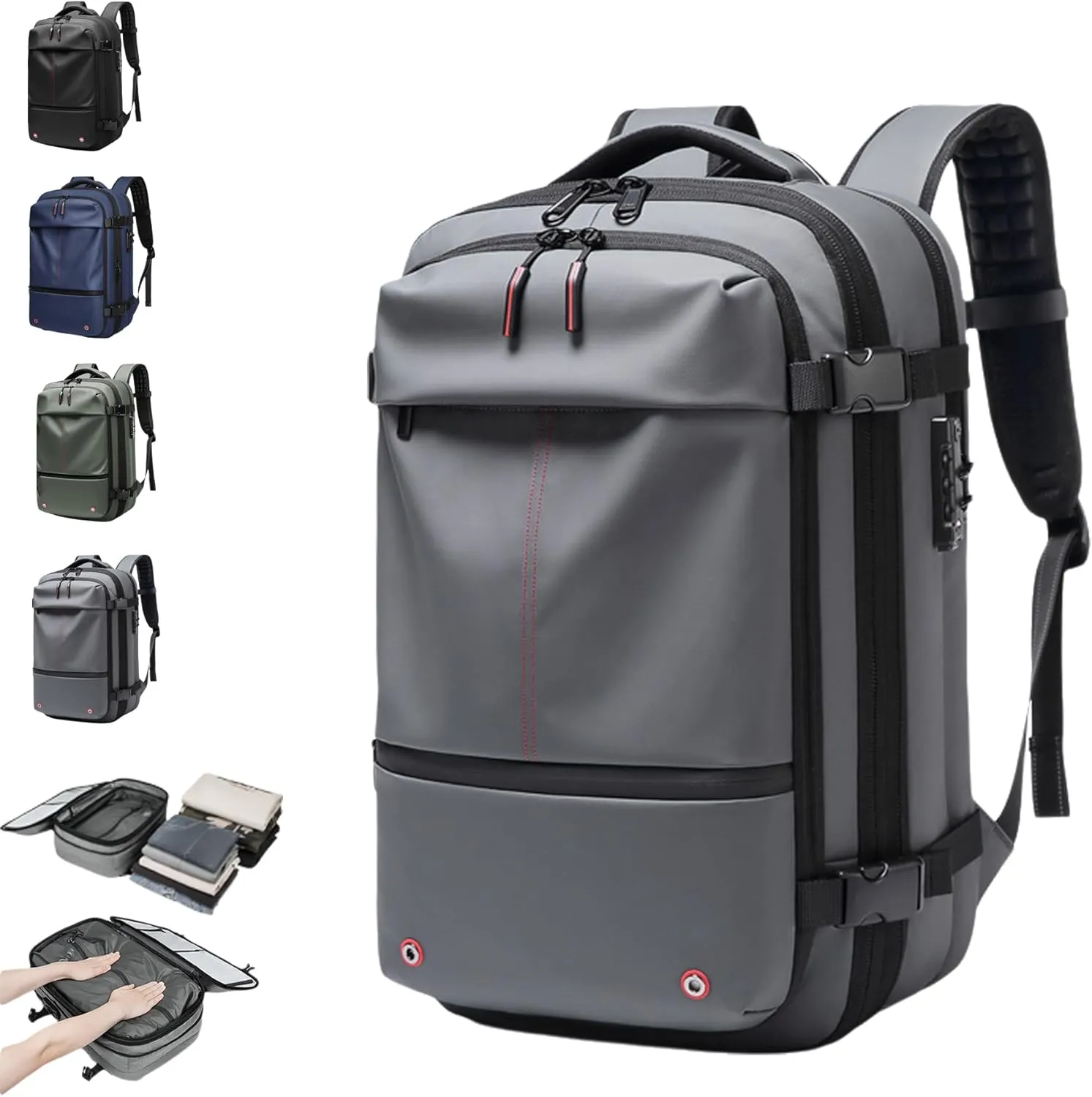 60L Voyage Vac Backpack,Expandable Vacuum Seal Travel Backpack Tsa Lock,Waterproof Anti Theft Vacuum Compression Backpacks (Grey-with Air Pump)