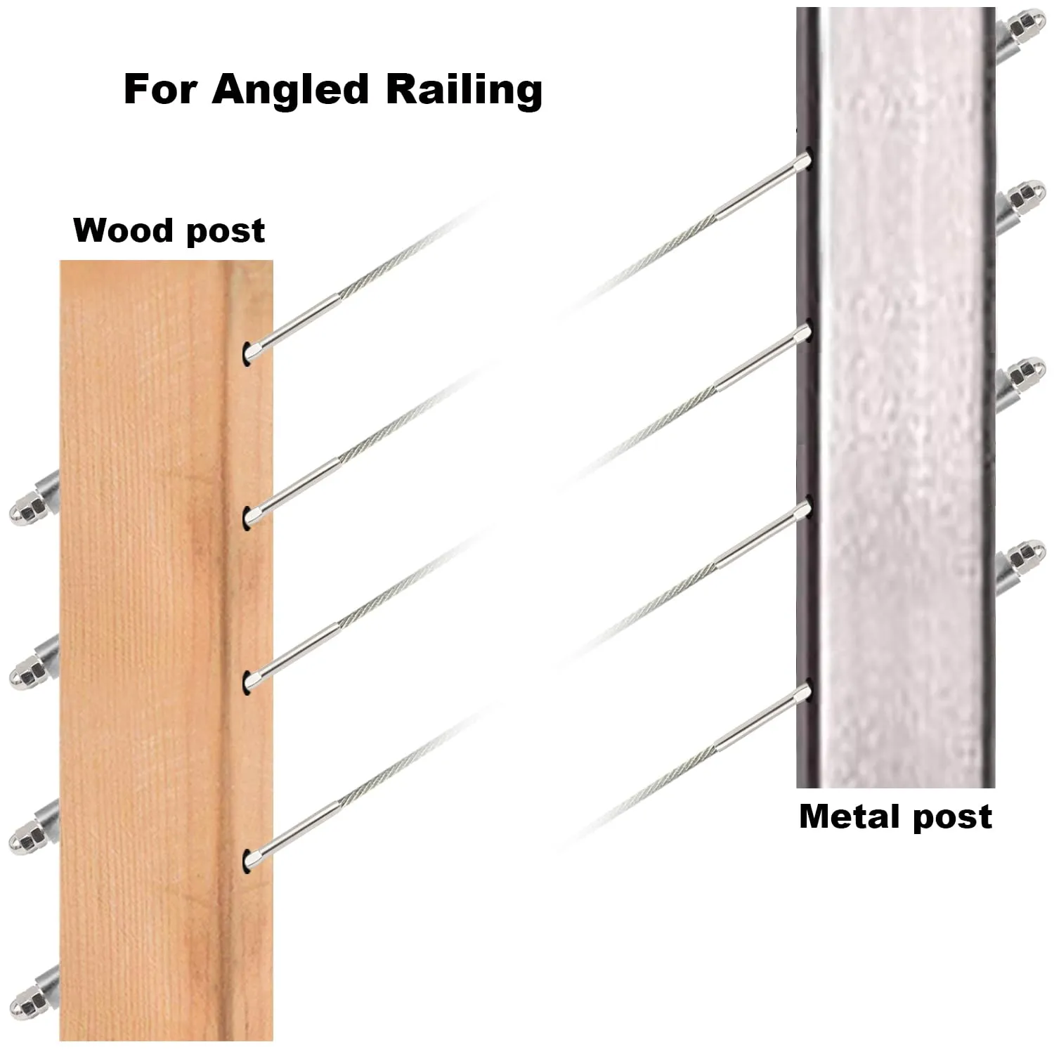 60Pcs 1/8 Cable Railing Hardware System Kit, Swage Threaded Stud Tensioner Length 6" for 4x4 2x2 Wood Metal Post for Stair Deck Railing, End Fitting Terminal T316 Stainless Steel