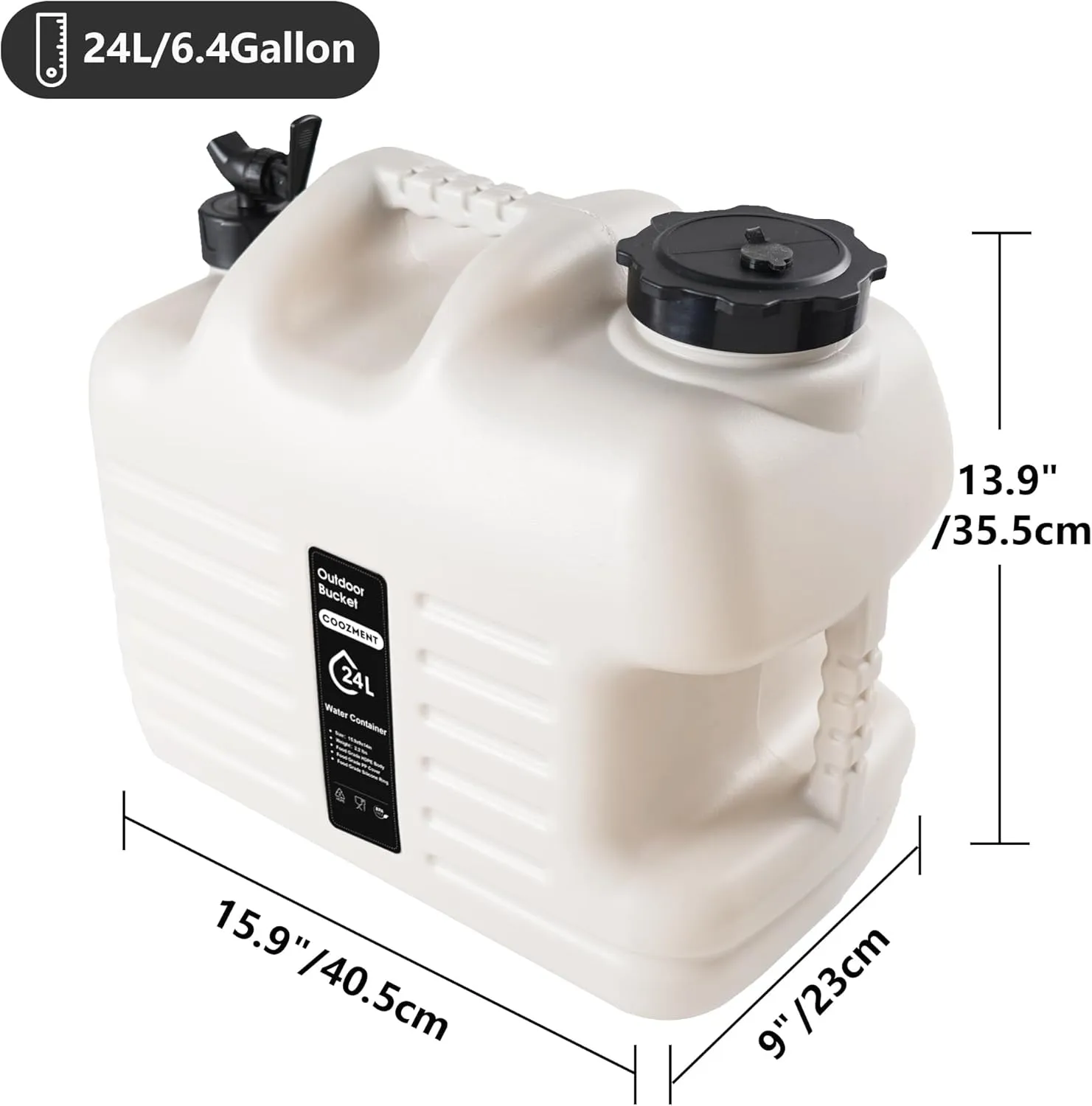 6.4 Gallon(24L) Portable Water Containers with Spigot, BPA Free Water Jug, Beige Water Tank, Multifunction Water Storage Containers for Camping Outdoor Hiking,Emergency Stroage