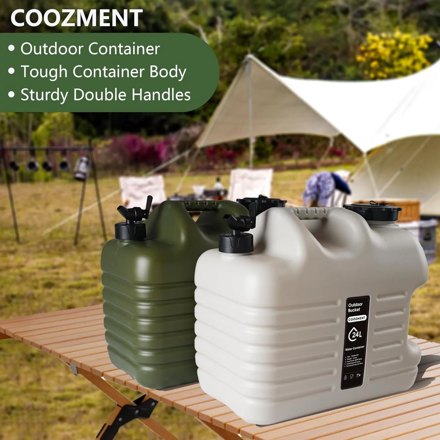 6.4 Gallon(24L) Portable Water Containers with Spigot, BPA Free Water Jug, Beige Water Tank, Multifunction Water Storage Containers for Camping Outdoor Hiking,Emergency Stroage