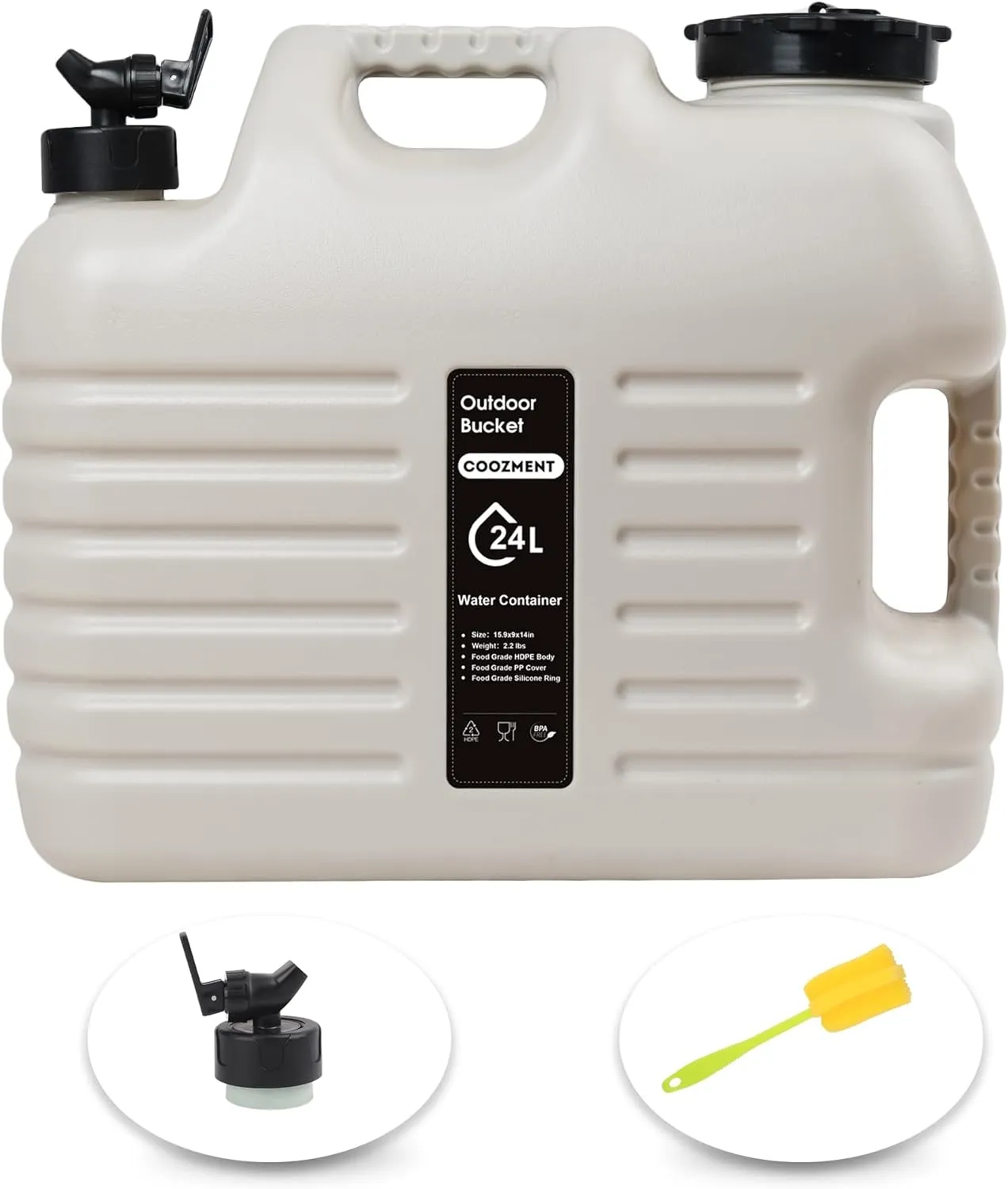 6.4 Gallon(24L) Portable Water Containers with Spigot, BPA Free Water Jug, Beige Water Tank, Multifunction Water Storage Containers for Camping Outdoor Hiking,Emergency Stroage