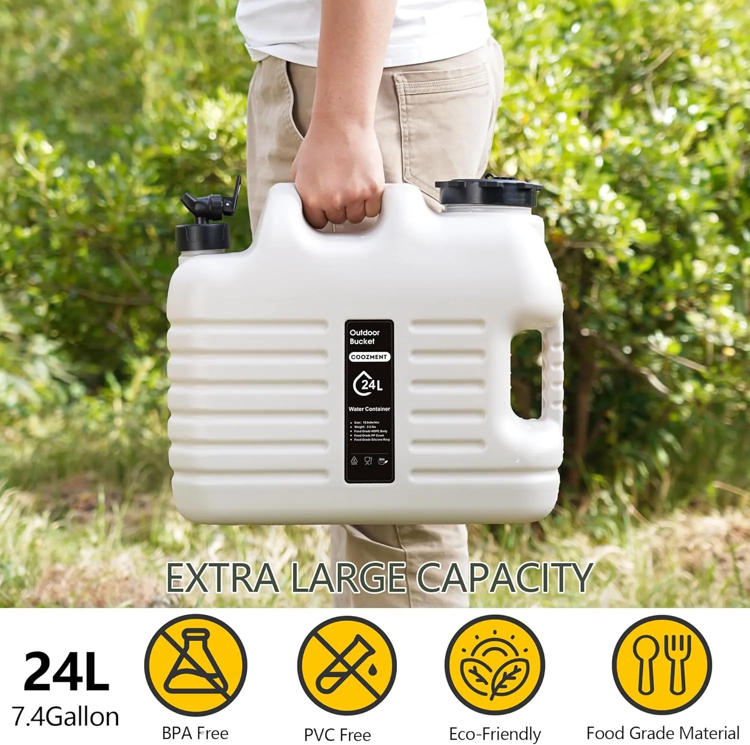 6.4 Gallon(24L) Portable Water Containers with Spigot, BPA Free Water Jug, Beige Water Tank, Multifunction Water Storage Containers for Camping Outdoor Hiking,Emergency Stroage