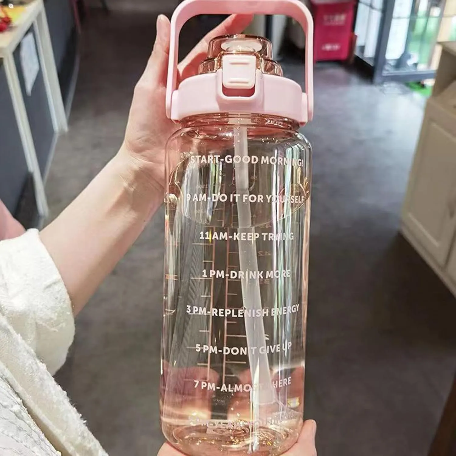 64 Ozwater Bottles with Handle and Motivational Time Markers,Leak Proof BPA Free Plastic Water Bottle with Straw,Large Water Jug,Half Gallon Water Bottle for Workout Fitness Outdoor Gym Sports